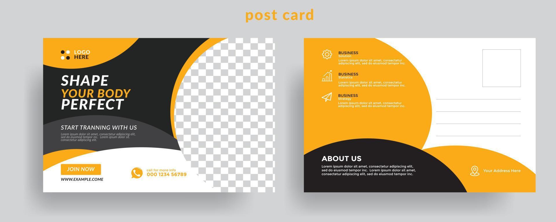 Fitness postcard design template business card template. vector