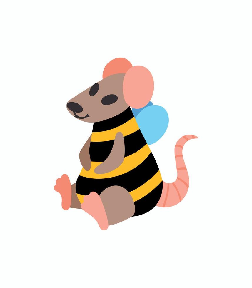 Concept of adorable rat dressed as bee. Simple flat style. Image of rat isolated on white background. Vector illustration for design of menu posters banners sites. Design element