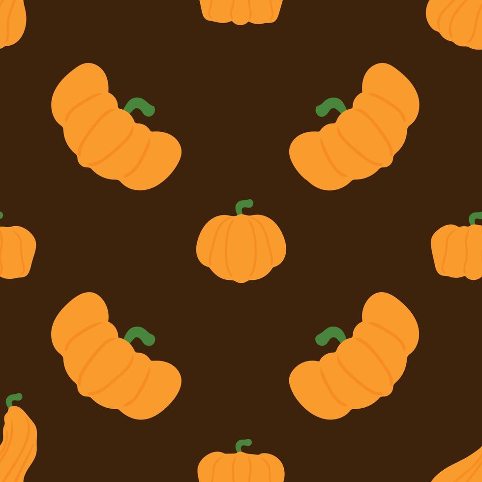 Concept of autumn pattern with pumpkins. Seamless pattern. Pumpkins repeat on brown background. Vector illustration. Image for decoration