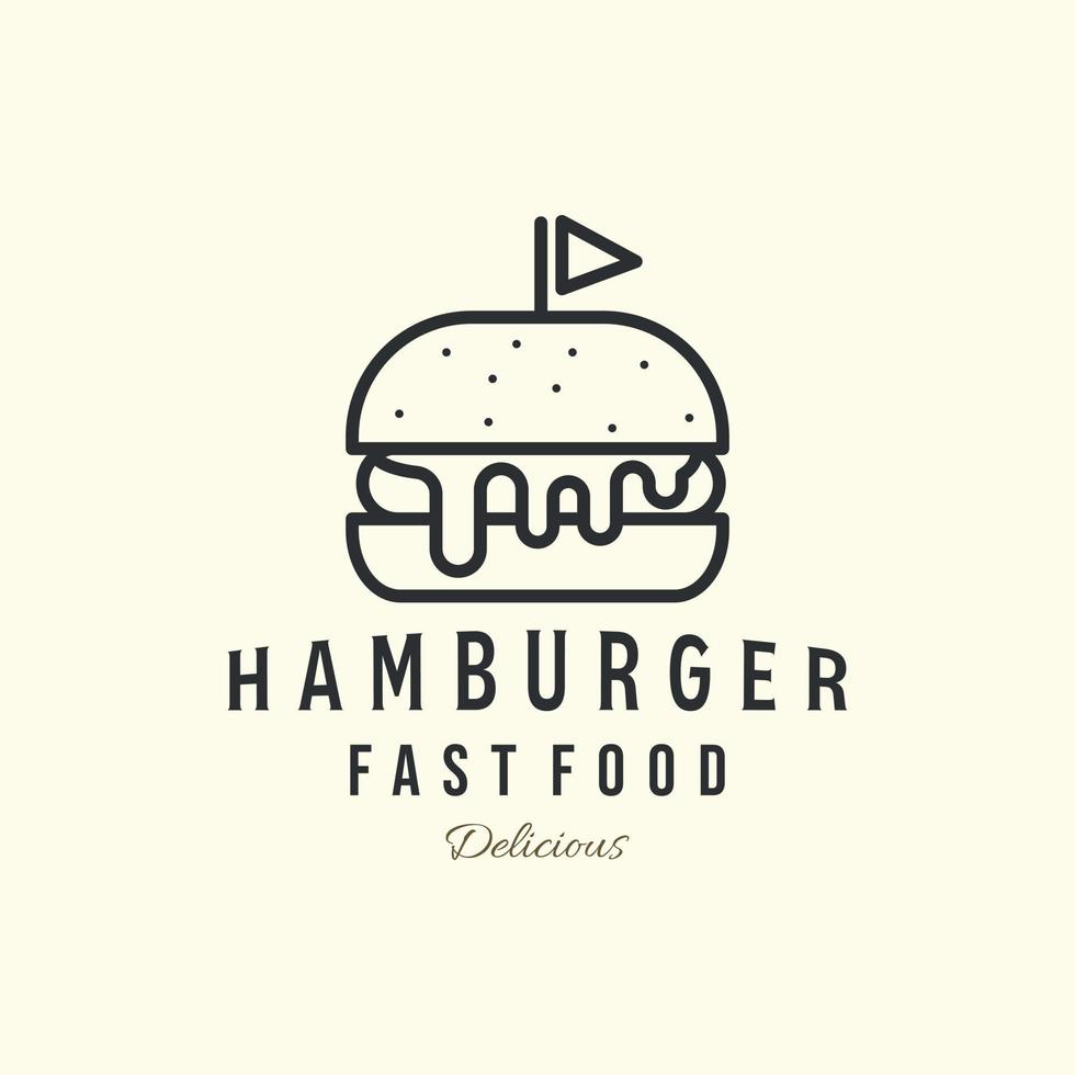burger or hamburger with salad line art vector style logo icon template illustration design, fast food logo concept