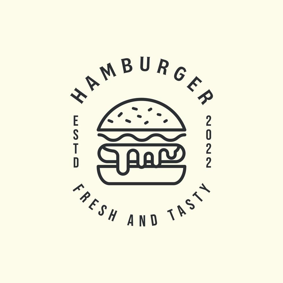 vector de hamburguesa o hamburguesa con diseño de ilustración de plantilla de icono de logotipo de arte de línea de ensalada