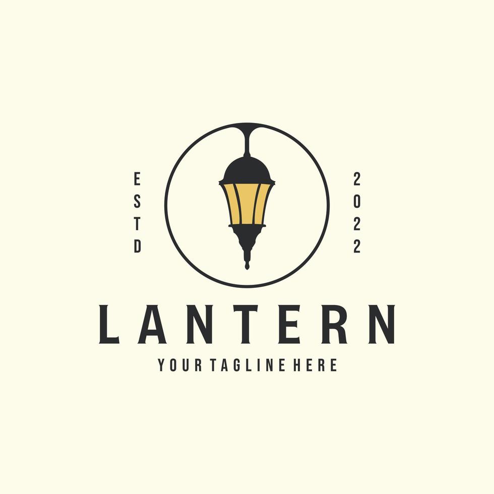 lantern with vintage style logo vector illustration template design, street lamp logo with emblem graphic