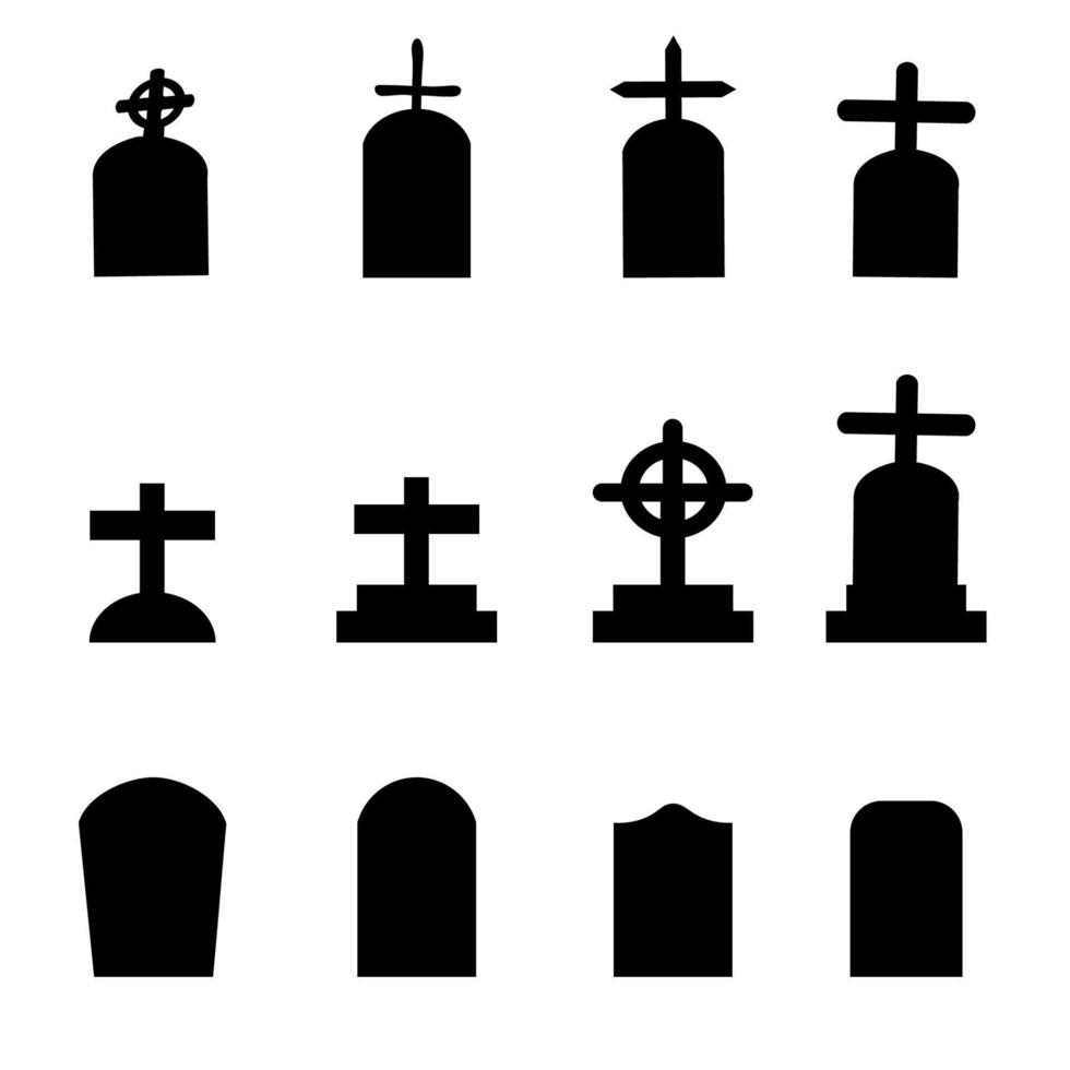 set of grave silhouettes of different shapes vector