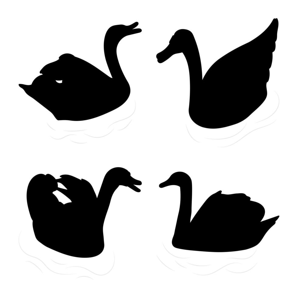 Swans floating silhouettes design. Goose, geese. Wild birds vector