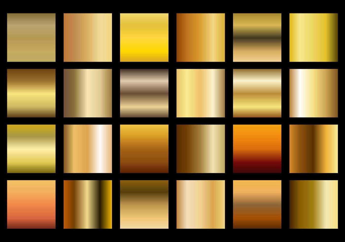 Collection golden backgrounds Set of gold gradients. brass and metal gradient template vector