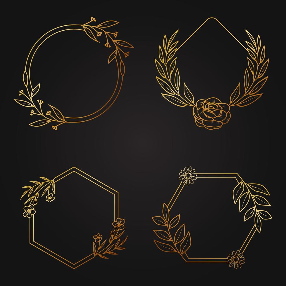 floral gold frame suitable for wedding invitation design vector