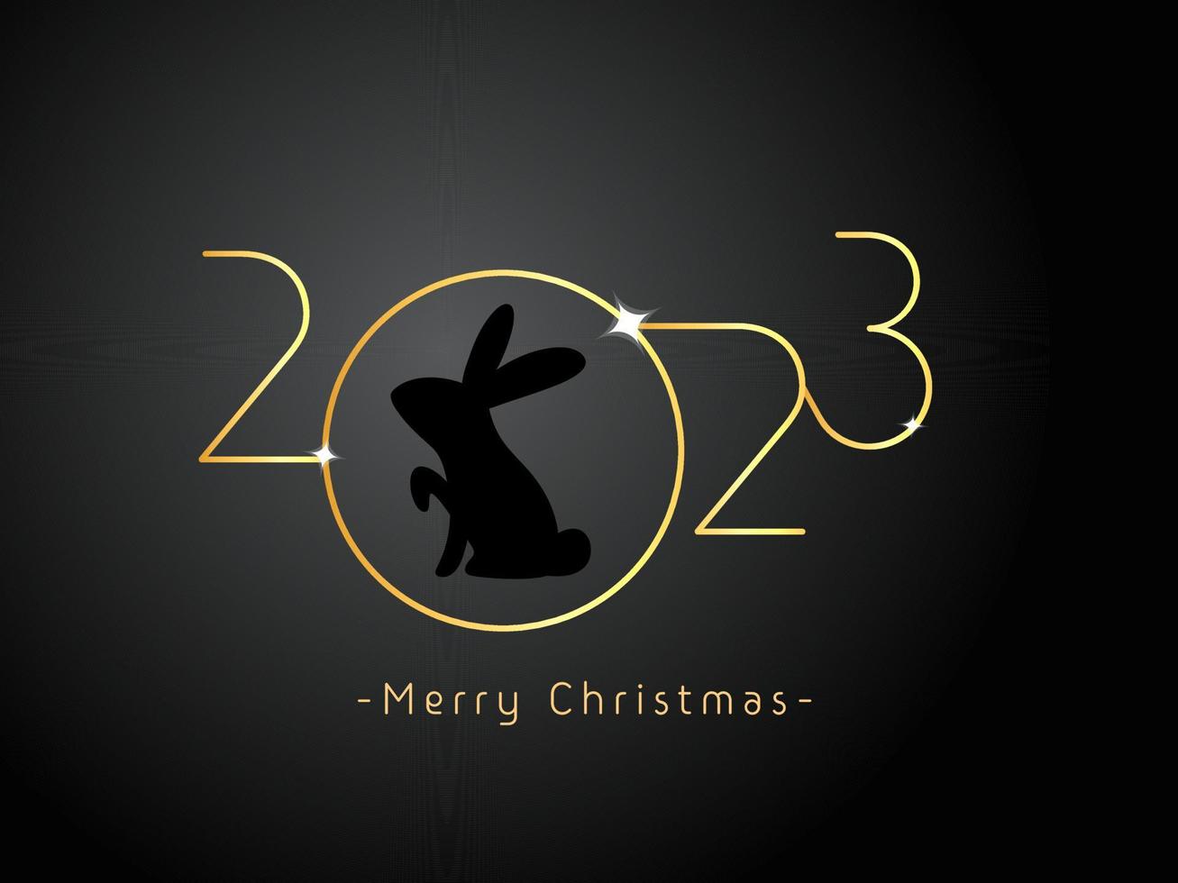 Vector Merry Christmas and happy new Year 2023 with black rabbit banner on black background