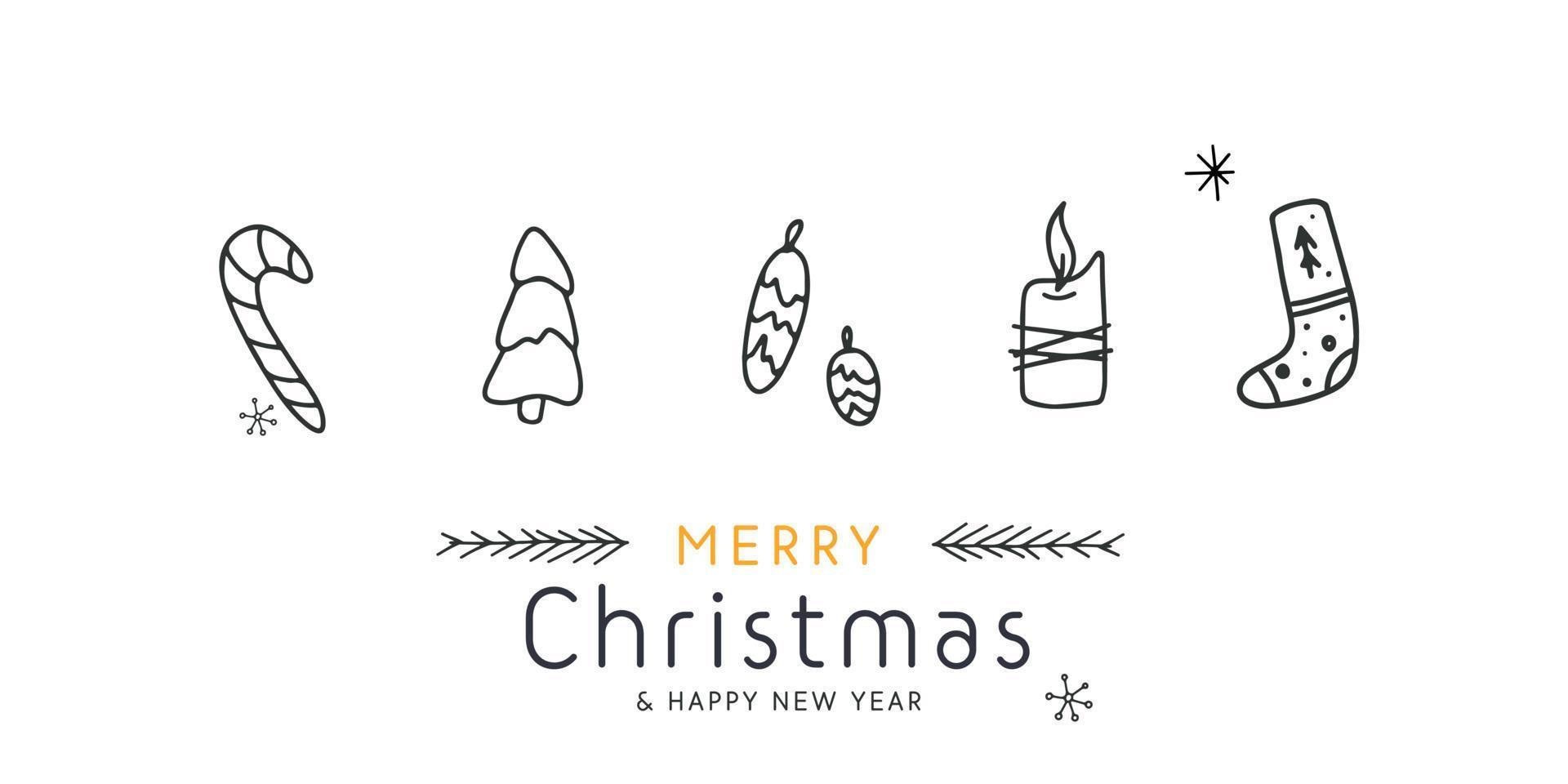 conjunto de feliz navidad doodle dibujado a mano decoración tradicional invierno elemento banner diseño vector