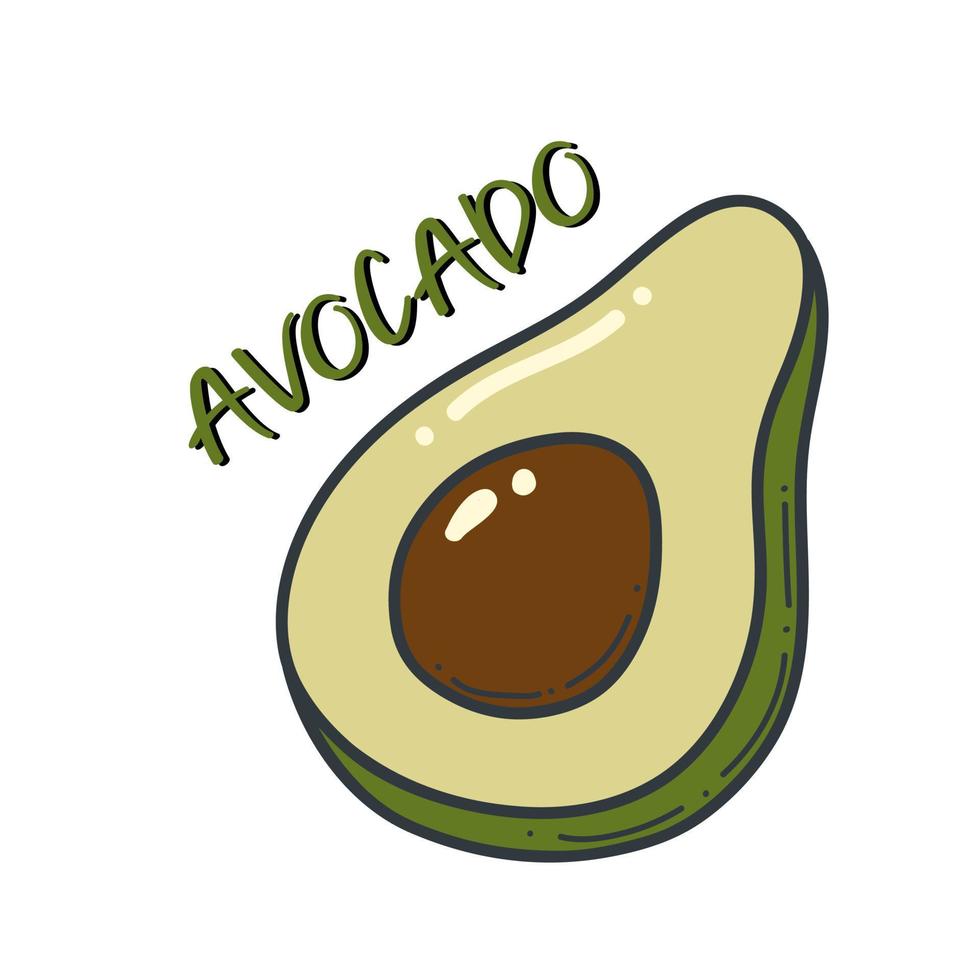 Avocado doodle outline icon. Logo organic fruit and vegetable illustration. vector