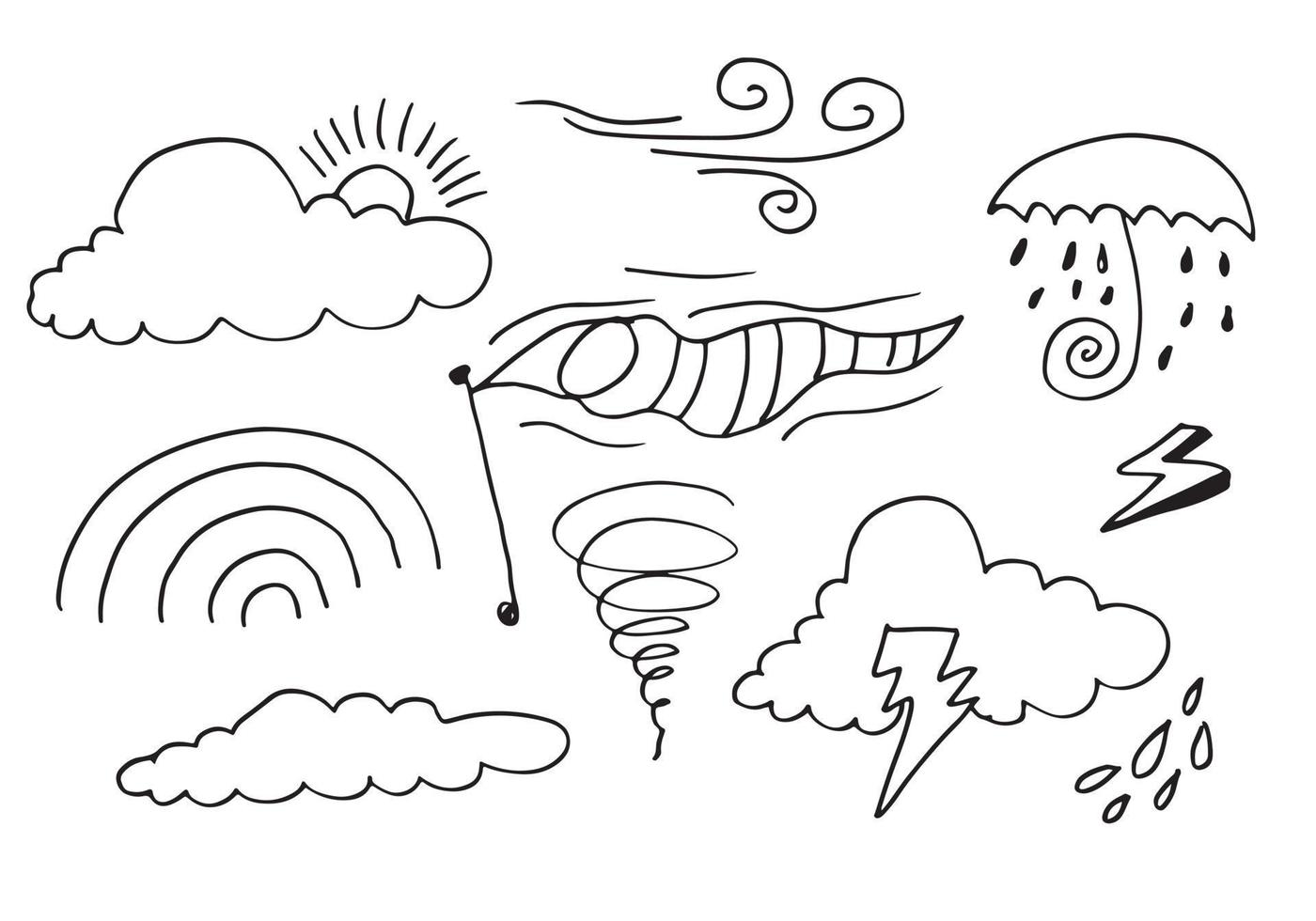 Weather Doodle Vector Set illustration with hand drawn line art style vector