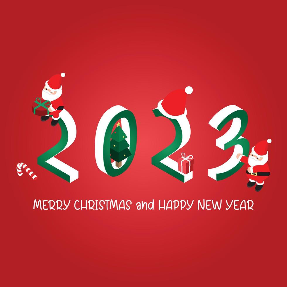 promoción de plantilla de banner isométrico 2023 y navidad para publicidad con santa vector