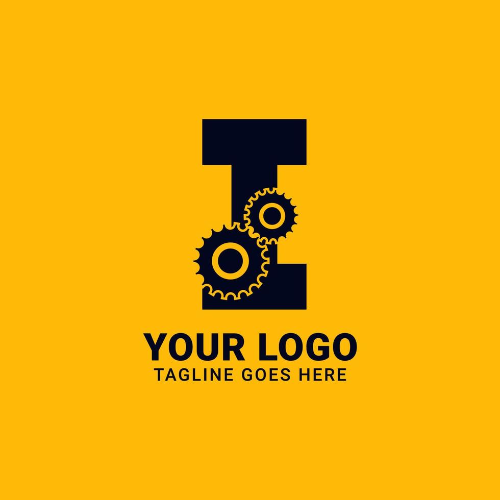 letter I with gear for technology and mechanical vector logo design