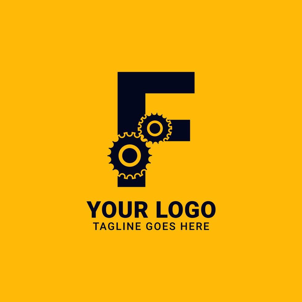 letter F with gear for technology and mechanical vector logo design
