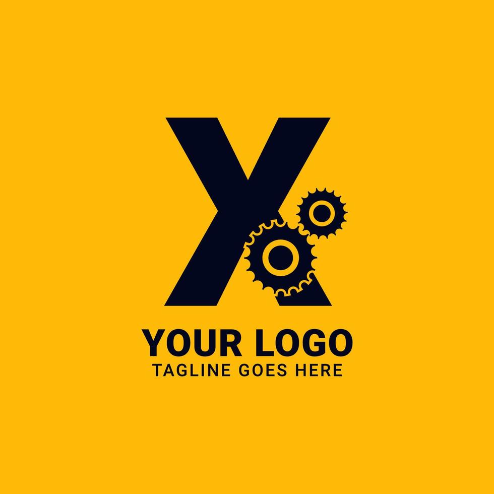 letter X with gear for technology and mechanical vector logo design