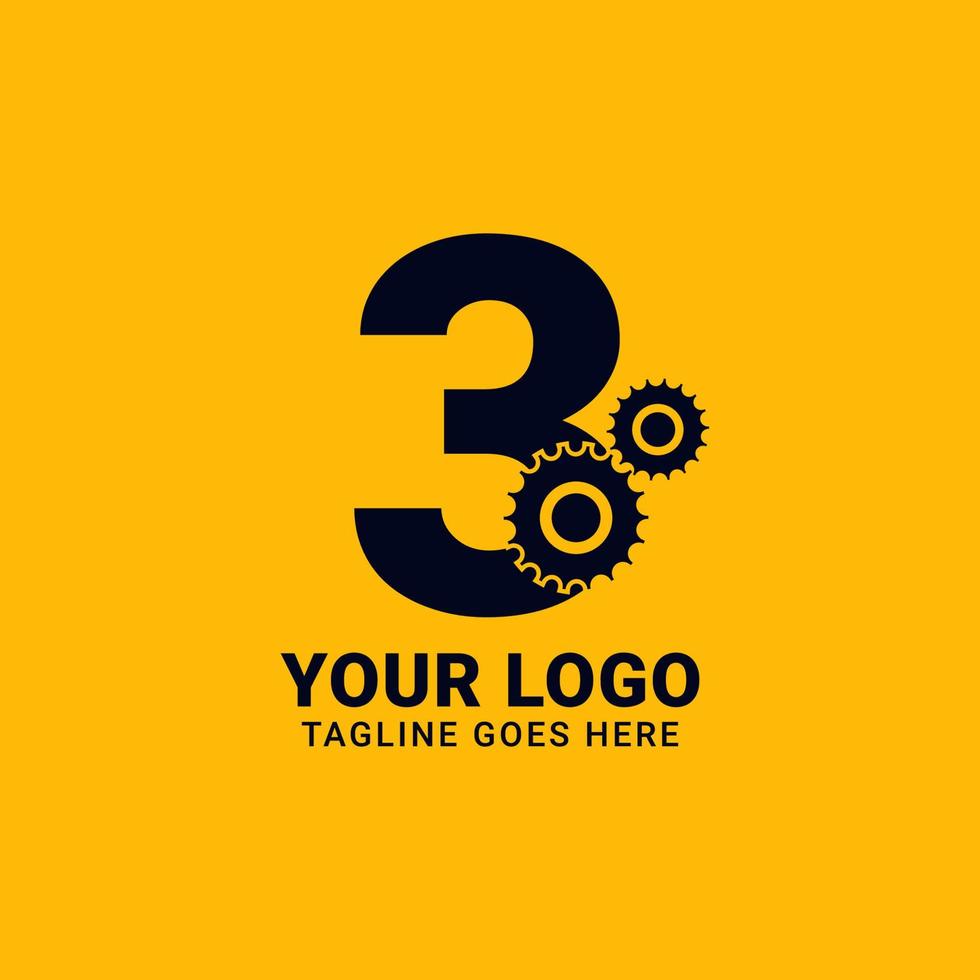 number 3 with gear for technology and mechanical vector logo design