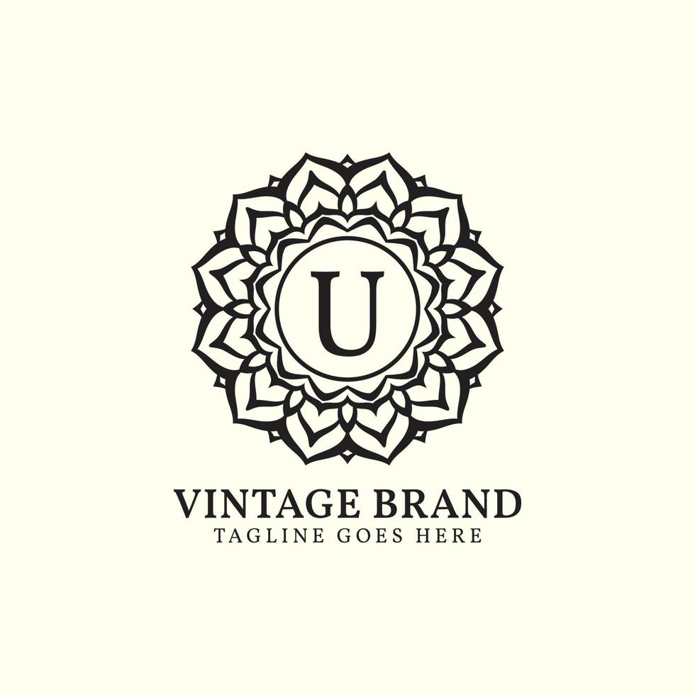 lujoso mandala vintage letra u vector logo diseño