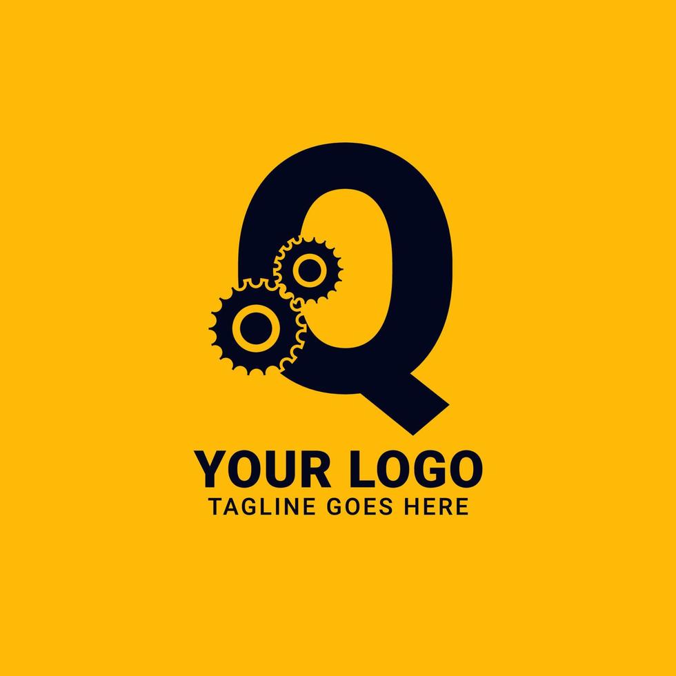 letter Q with gear for technology and mechanical vector logo design