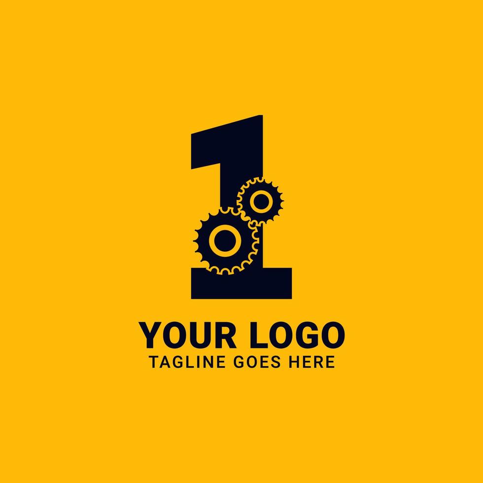 number 1 with gear for technology and mechanical vector logo design