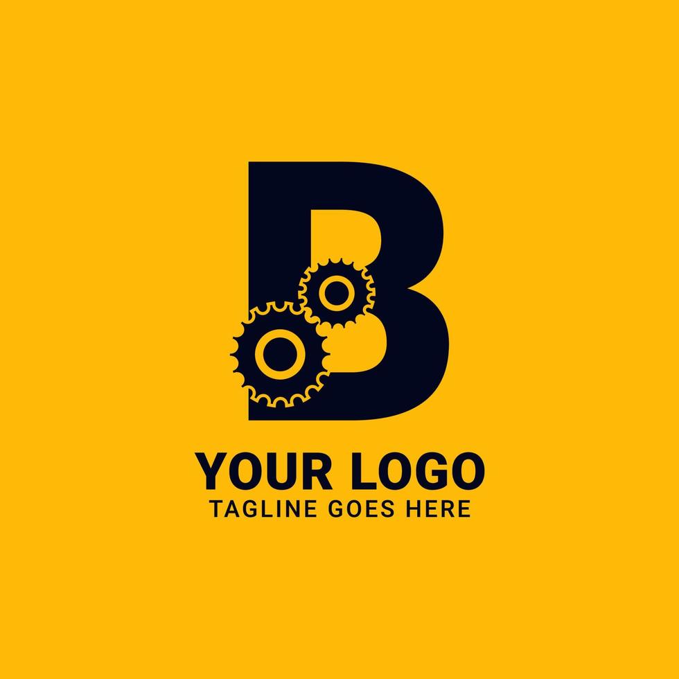 letter B with gear for technology and mechanical vector logo design