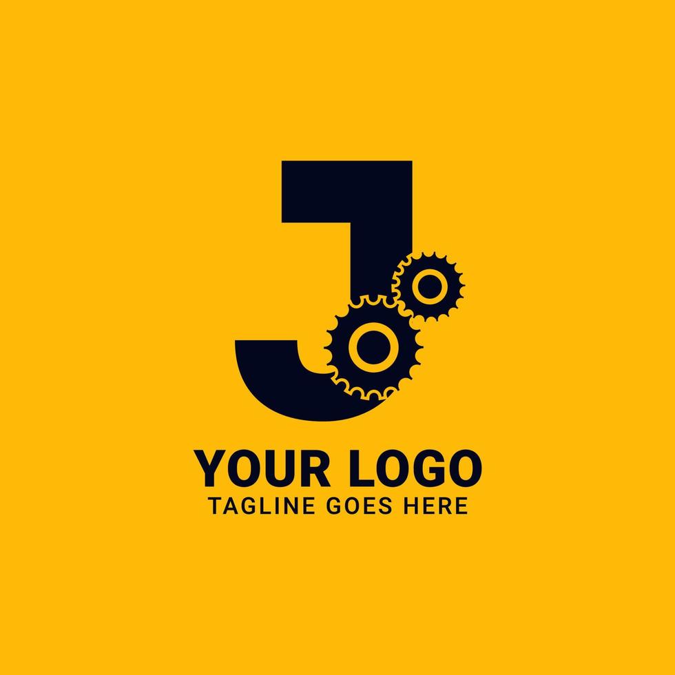 letter J with gear for technology and mechanical vector logo design