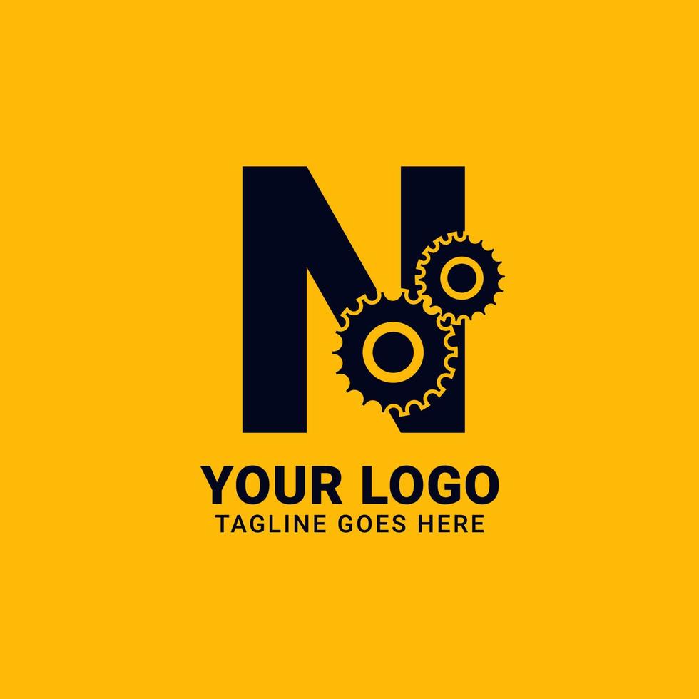 letter N with gear for technology and mechanical vector logo design