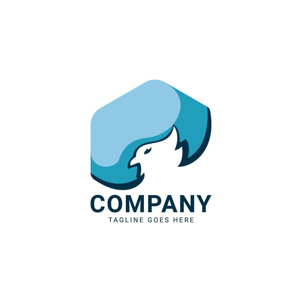 eagle head inside blue hexagonal professional vector logo design