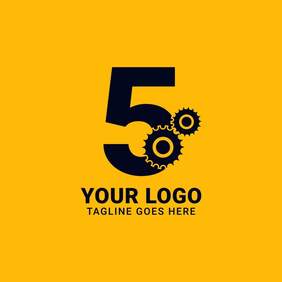 number 5 with gear for technology and mechanical vector logo design