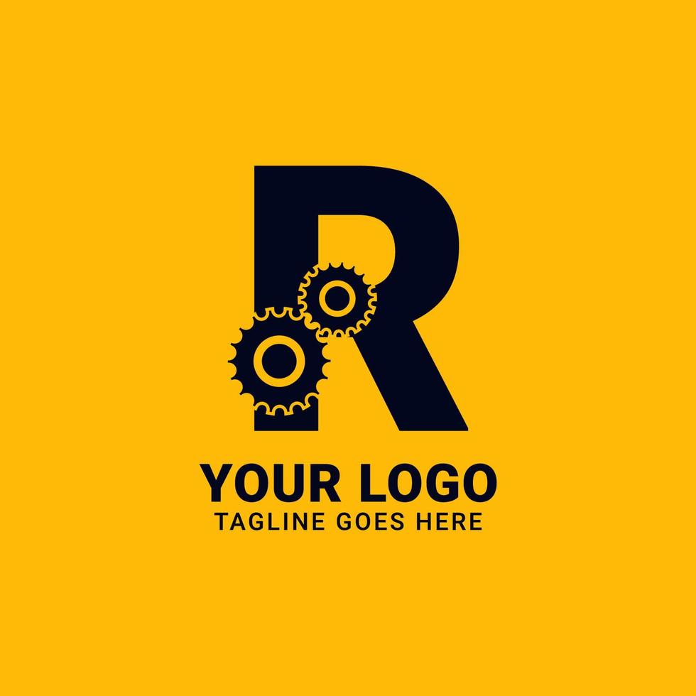 letter R with gear for technology and mechanical vector logo design