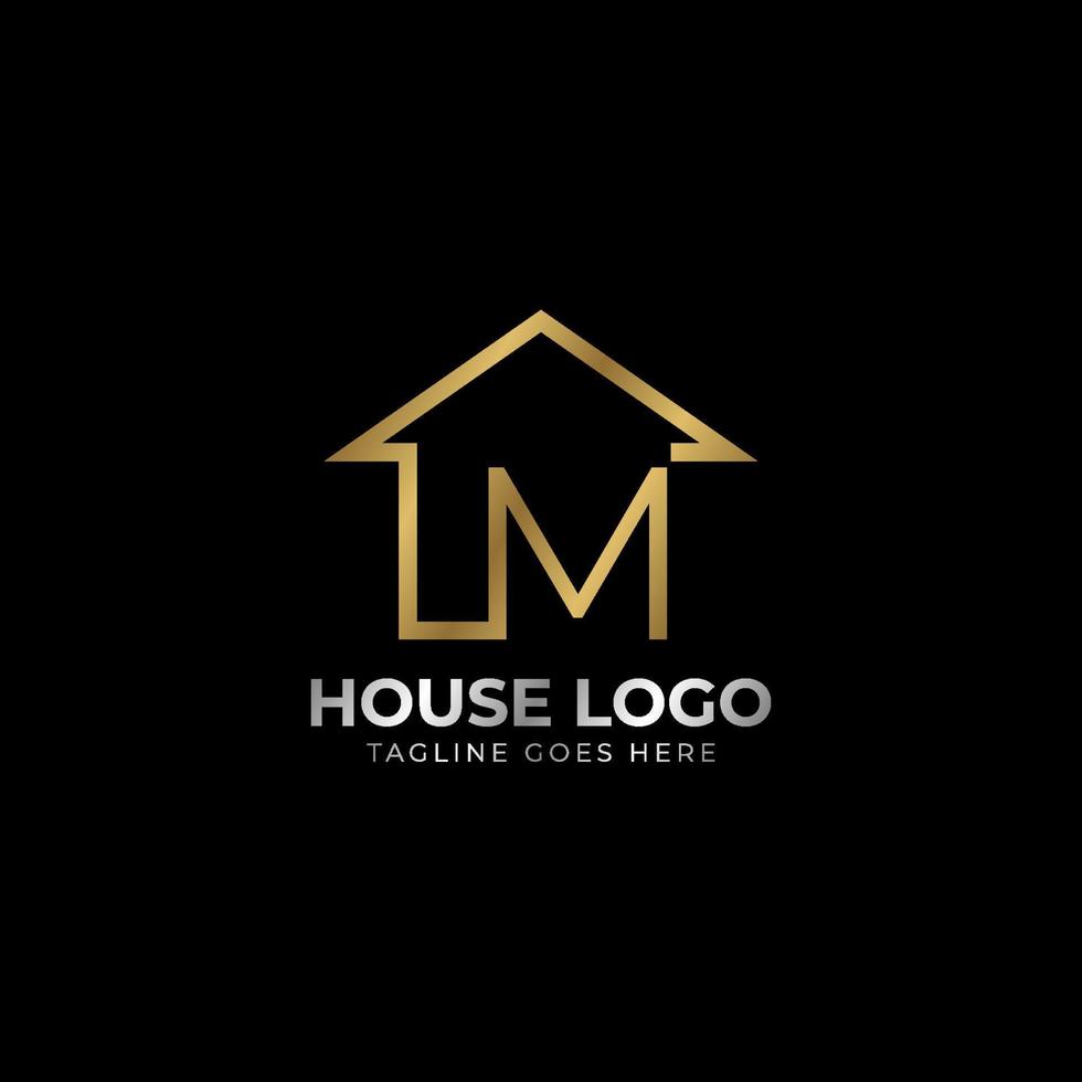 diseño de vector de logotipo de casa de lujo minimalista letra m para bienes raíces, alquiler de casa, agente de propiedad