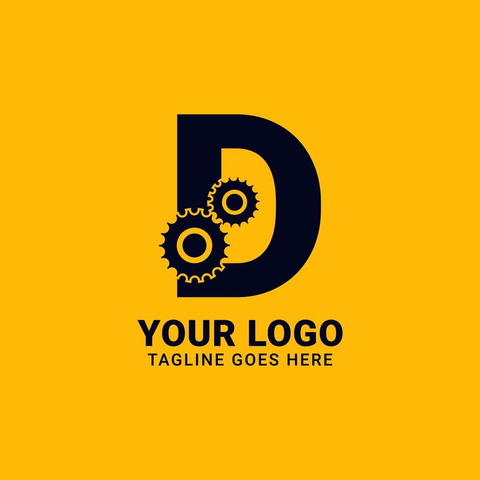 letter D with gear for technology and mechanical vector logo design