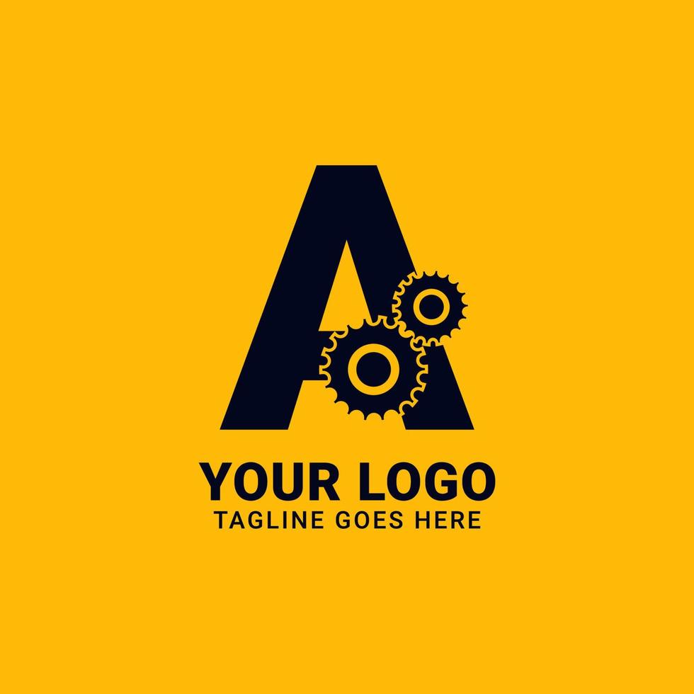 letter A with gear for technology and mechanical vector logo design