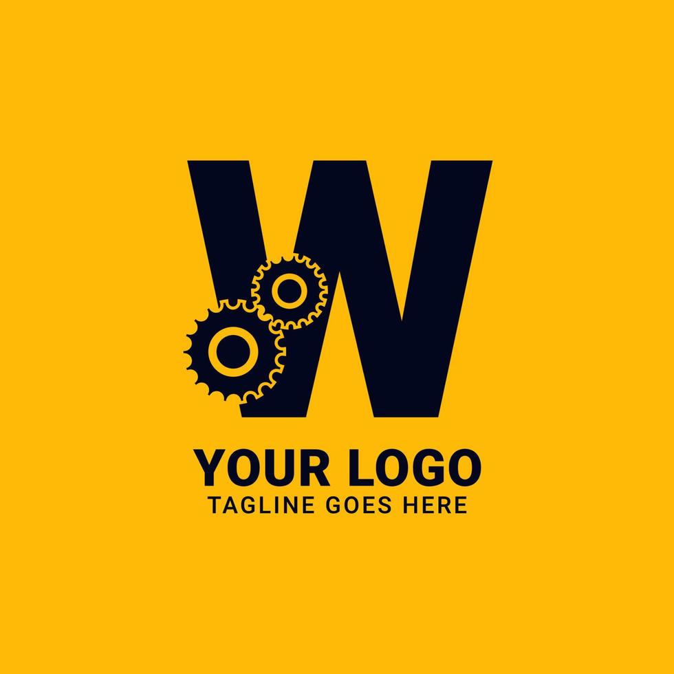 letter W with gear for technology and mechanical vector logo design