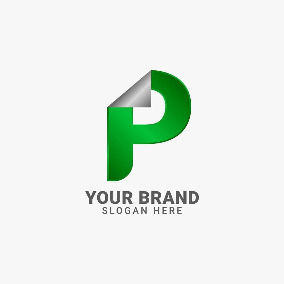 modern folded letter P gradient paper foil vector logo design