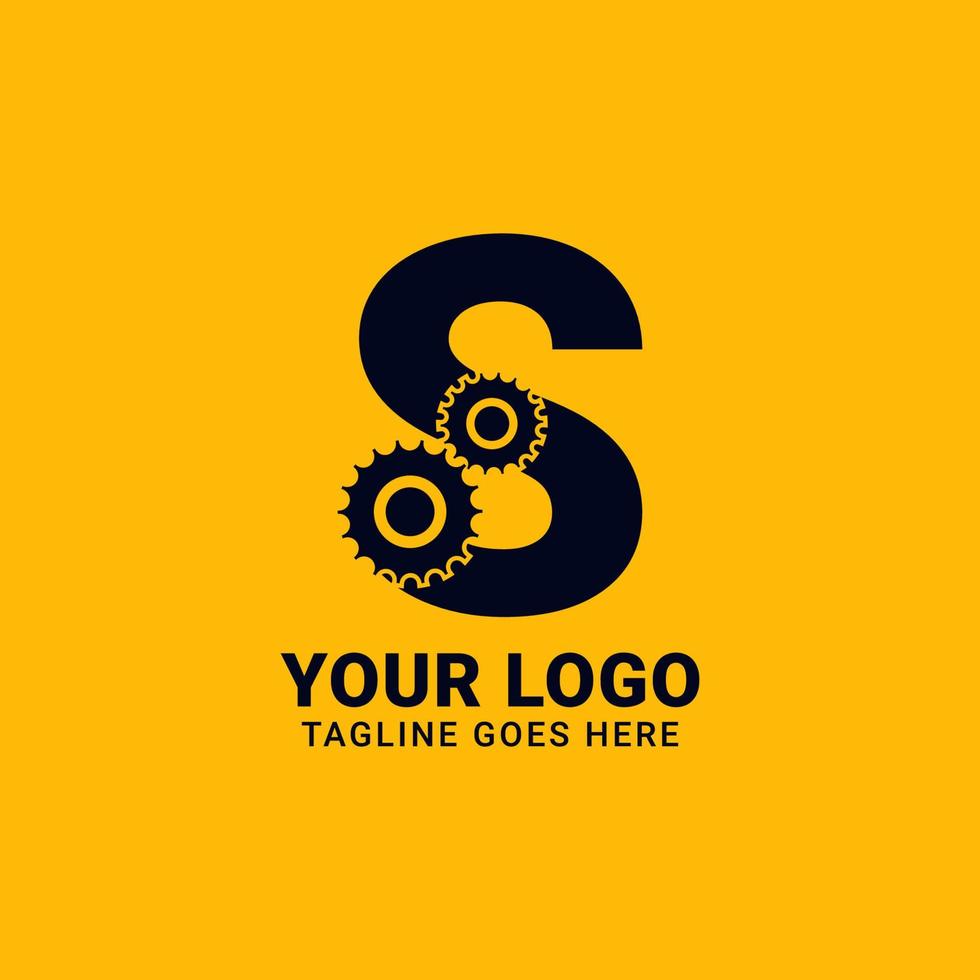 letter S with gear for technology and mechanical vector logo design
