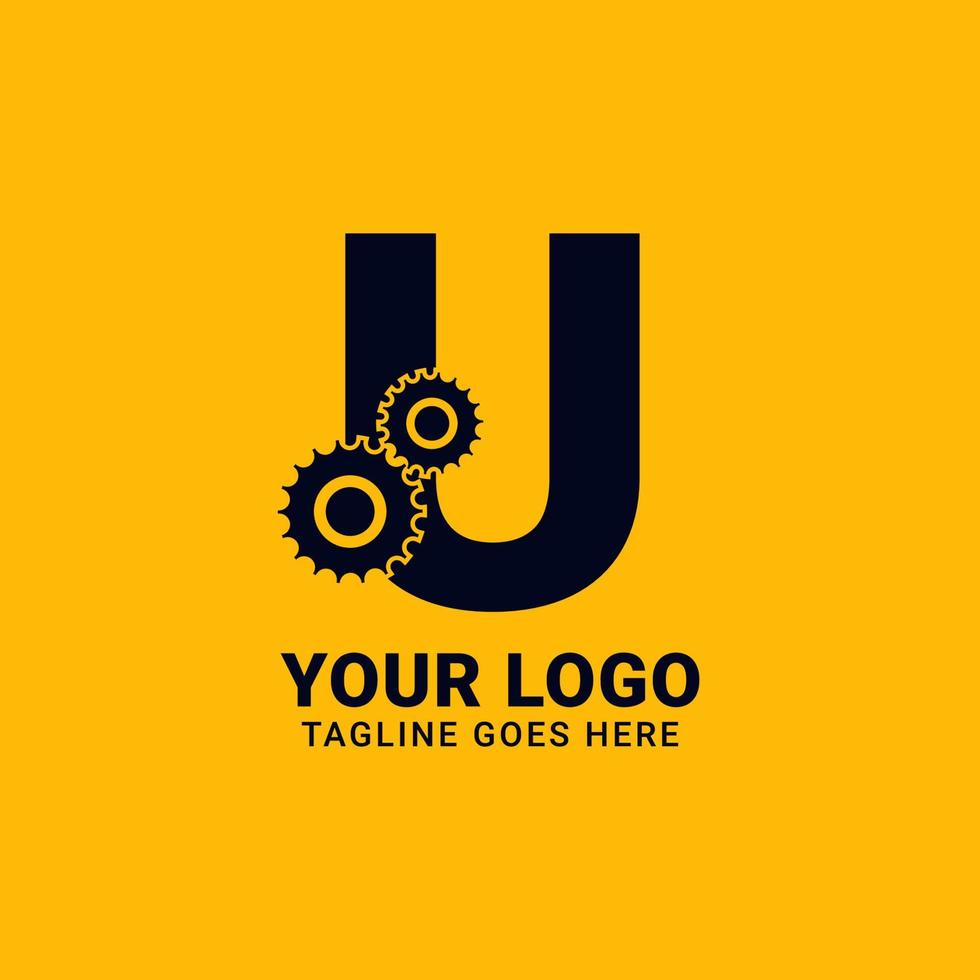 letter U with gear for technology and mechanical vector logo design