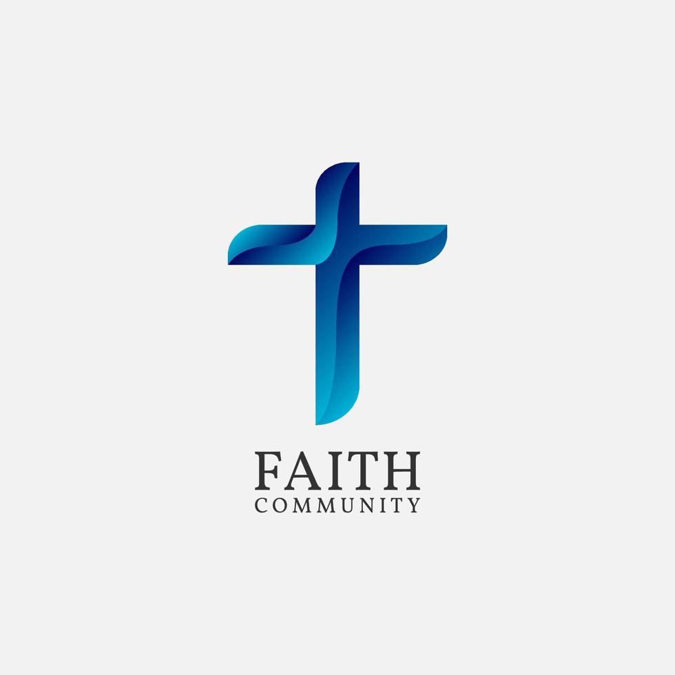 modern blue cross Christianity logo for the faith community vector