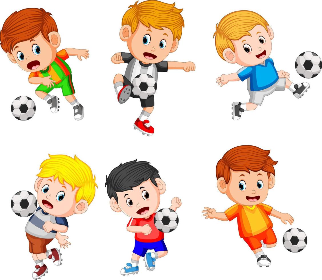 colección de los niños profesionales juegan al fútbol vector