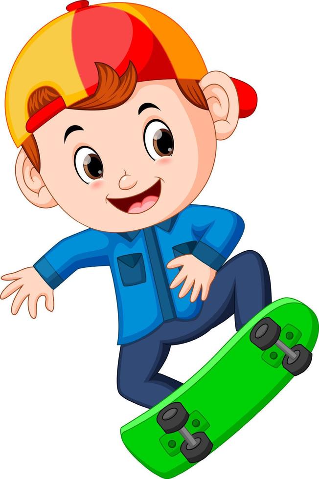 un niño patinando y saltando vector