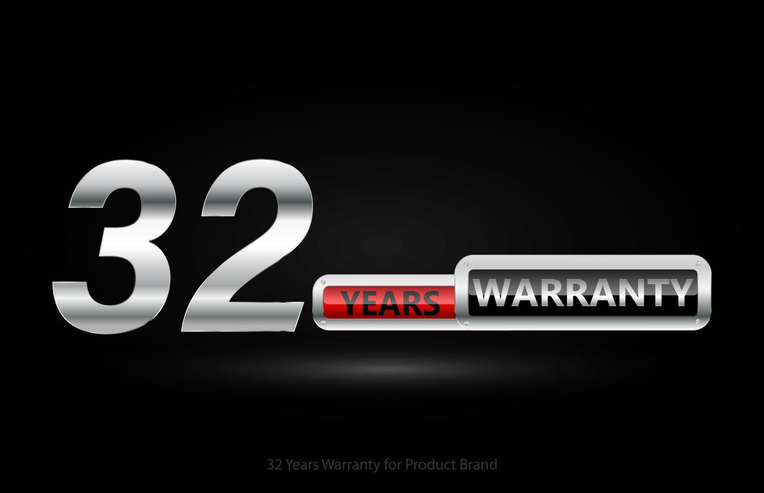 32 years warranty silver logo isolated on black background, vector design for product warranty, guarantee, service, corporate, and your business.