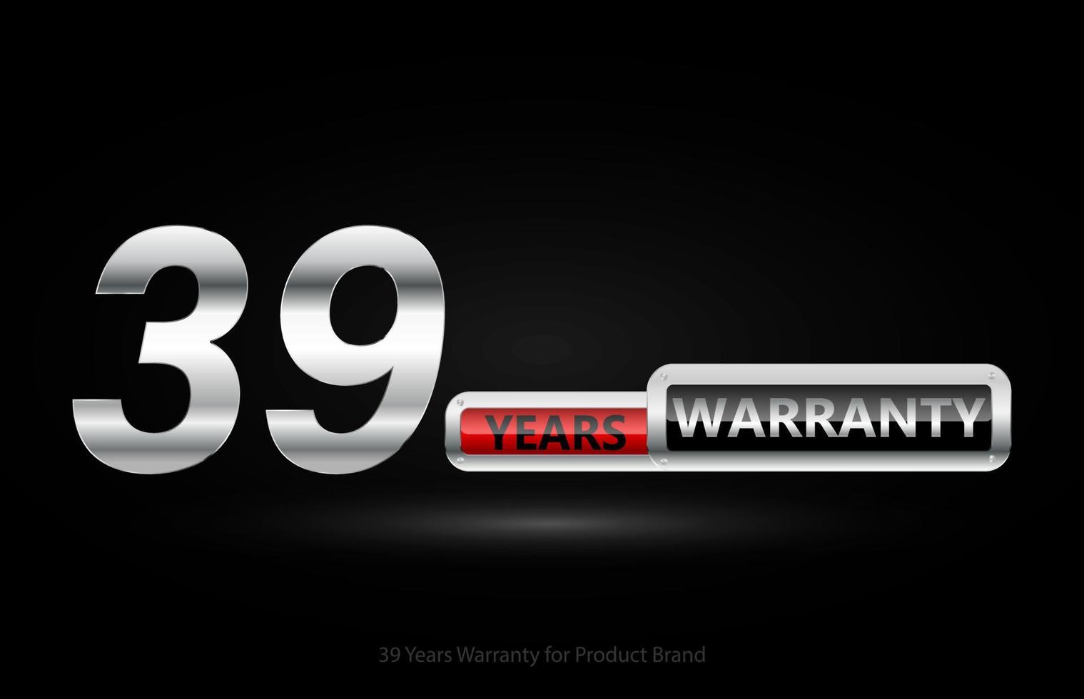 39 years warranty silver logo isolated on black background, vector design for product warranty, guarantee, service, corporate, and your business.