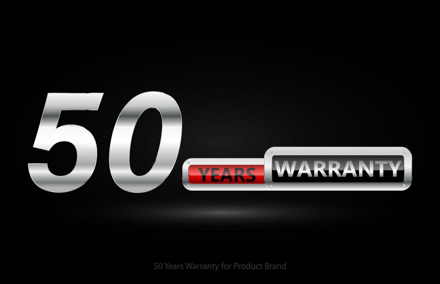 Logotipo plateado de garantía de 50 años aislado en fondo negro, diseño vectorial para garantía de producto, garantía, servicio, empresa y su negocio. vector