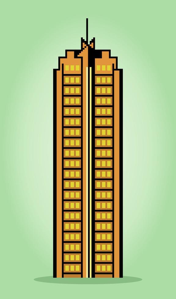 Edificio alto de iconos de píxeles de 8 bits en ilustraciones vectoriales para activos de juegos e iconos web vector