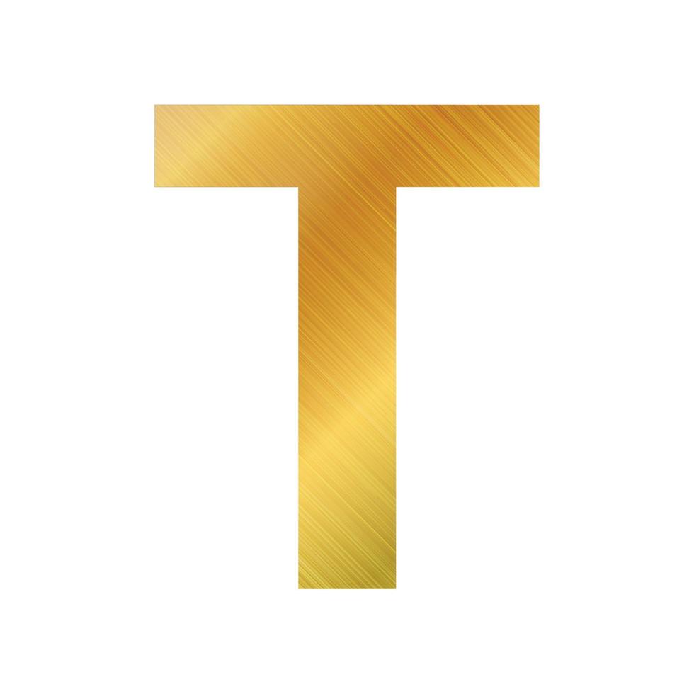 English alphabet, gold texture letter T on white background - Vector