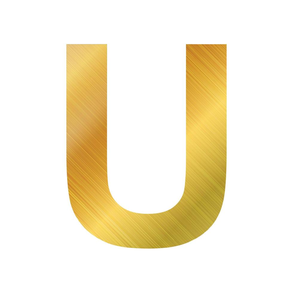 English alphabet, gold texture letter U on white background - Vector