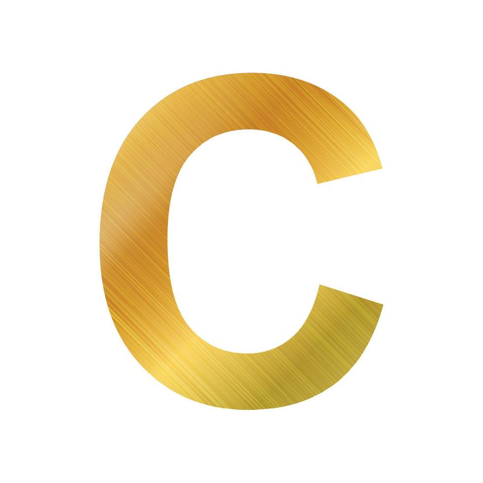 English alphabet, gold texture letter C on white background - Vector