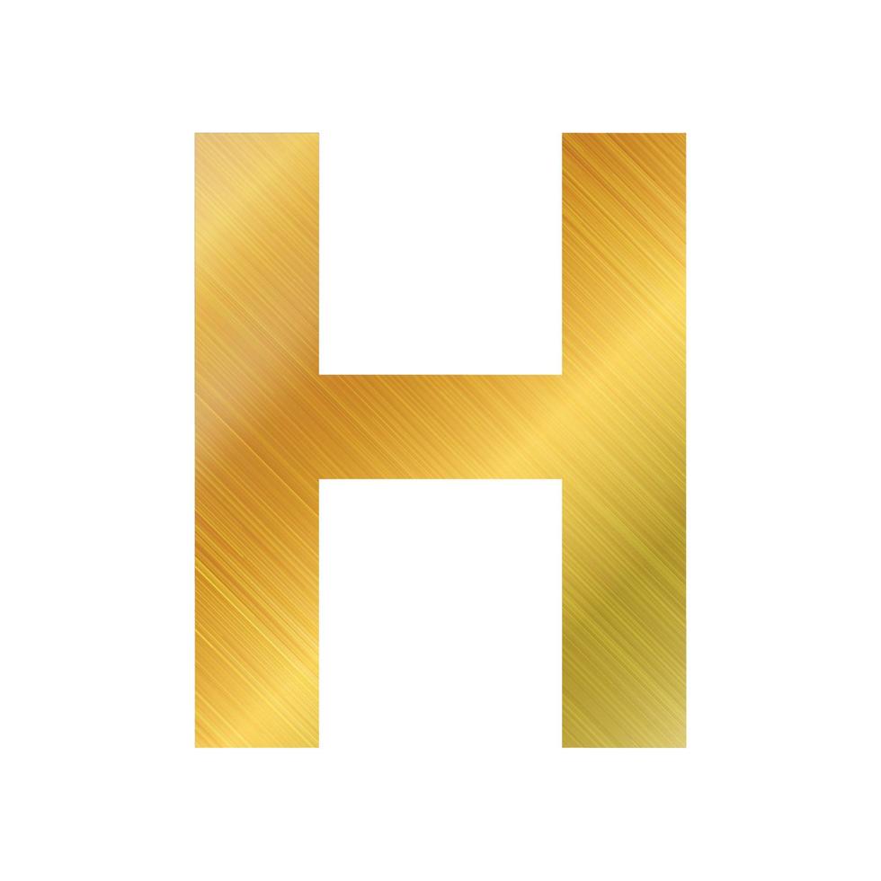 English alphabet, gold texture letter H on white background - Vector