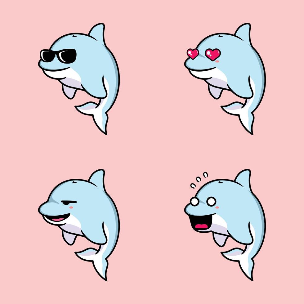 vector illustration of cute dolphin emoji