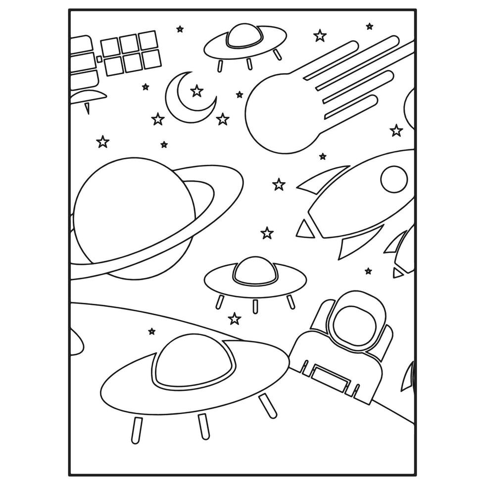 Space Coloring Book Pages For Kids vector