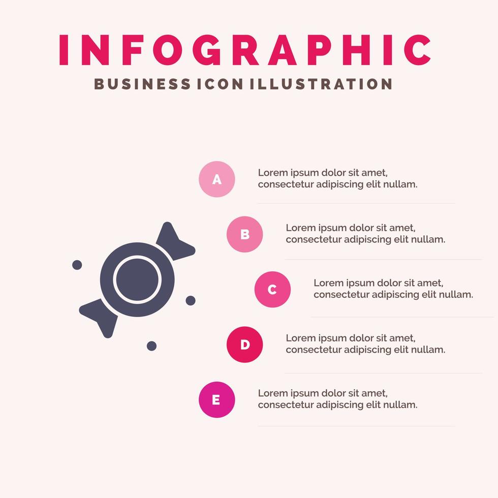Bonbon Candy Sweets Solid Icon Infographics 5 Steps Presentation Background vector