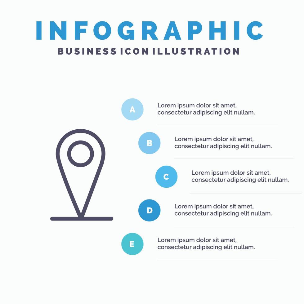 icono de línea de pin de mapa de ubicación con fondo de infografía de presentación de 5 pasos vector